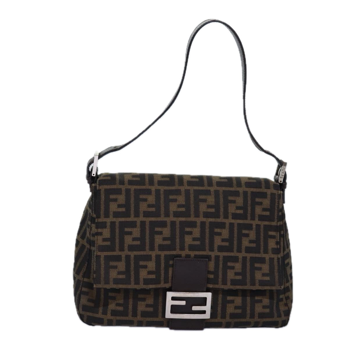 FENDI Zucca Canvas Mamma Baguette Shoulder Bag Black Brown Auth yk12785