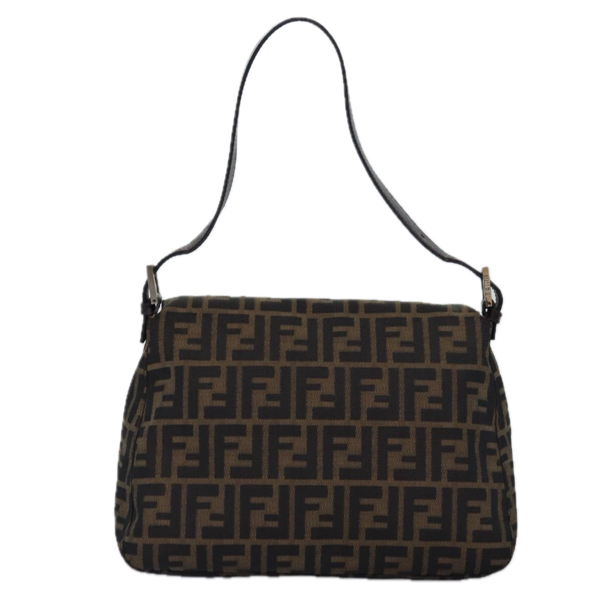 FENDI Zucca Canvas Mamma Baguette Shoulder Bag Black Brown Auth yk12785 - 0