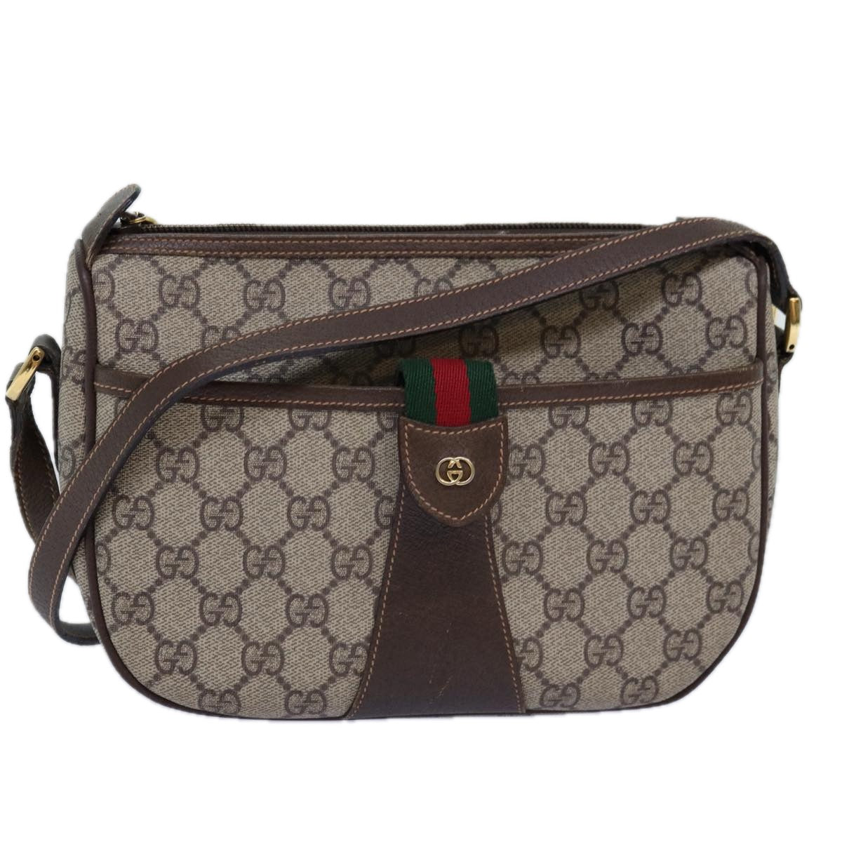 GUCCI GG Supreme Web Sherry Line Shoulder Bag Beige Red 001 123 Auth yk12792