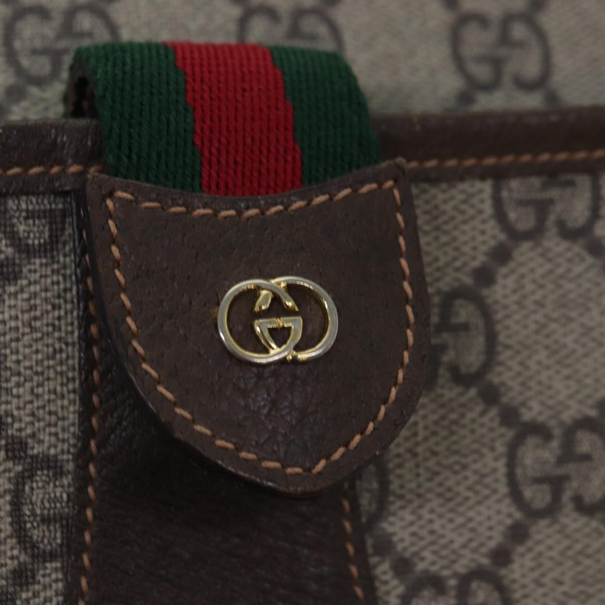 GUCCI GG Supreme Web Sherry Line Shoulder Bag Beige Red 001 123 Auth yk12792