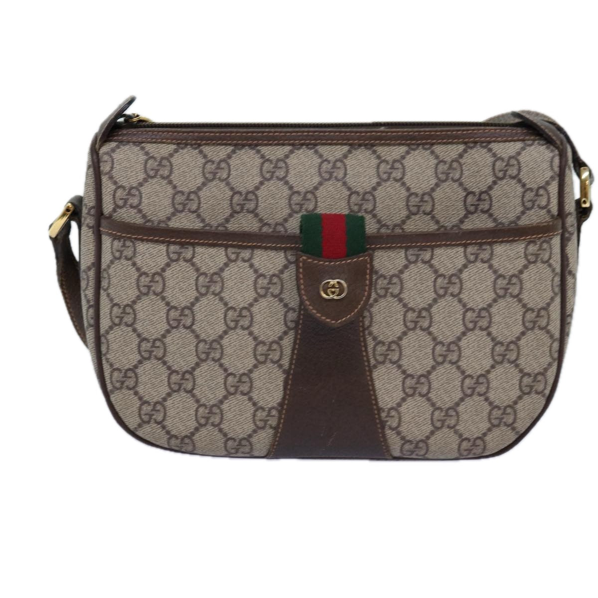 GUCCI GG Supreme Web Sherry Line Shoulder Bag Beige Red 001 123 Auth yk12792