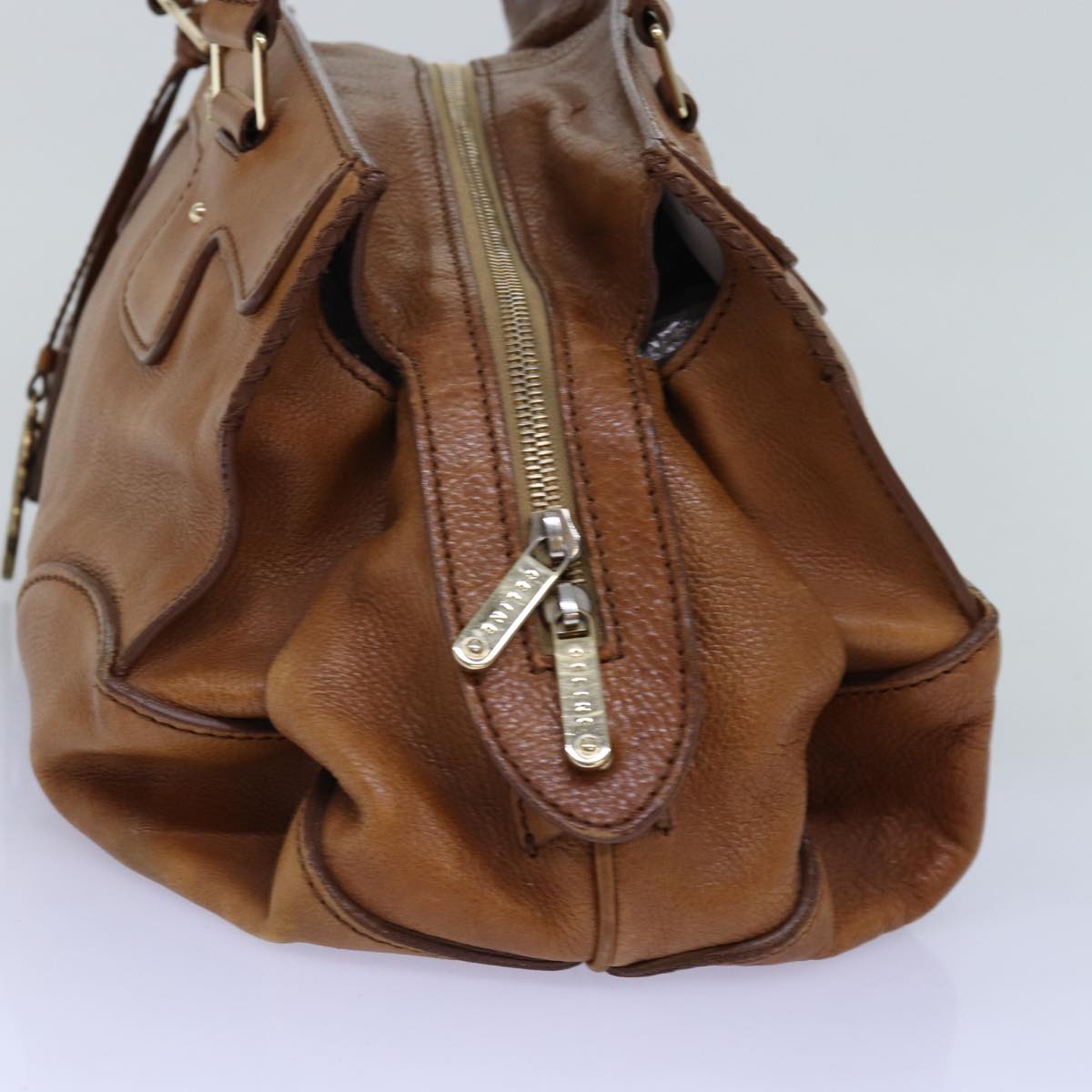 CELINE Shoulder Bag Leather Brown Auth yk12798