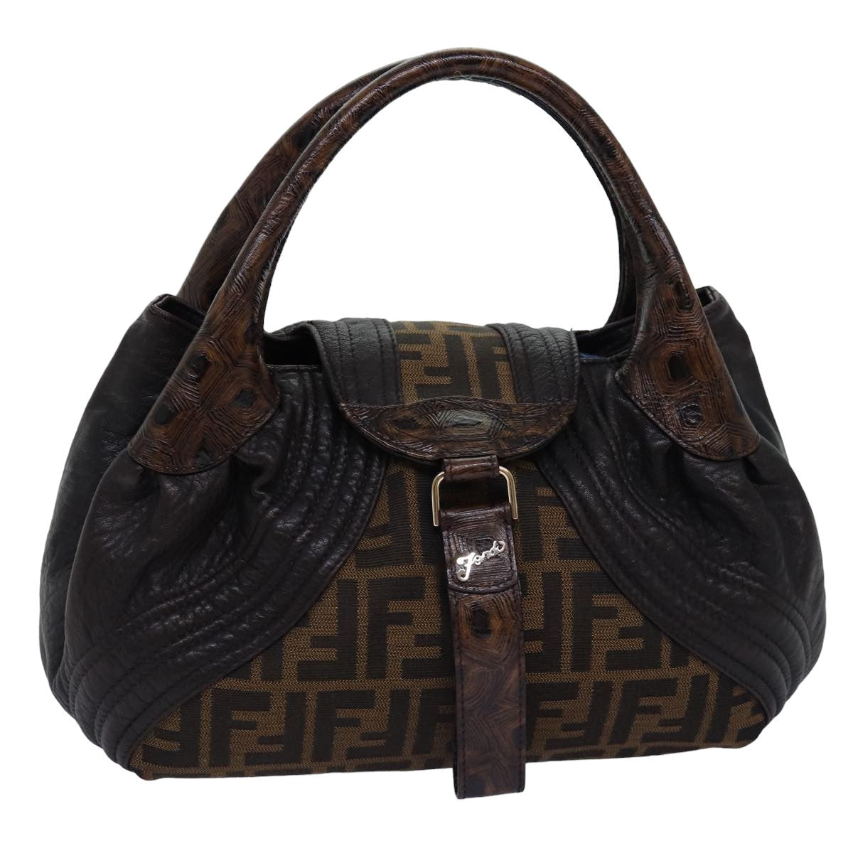 FENDI Zucca Canvas Spy bag Hand Bag Brown Black Auth yk12800