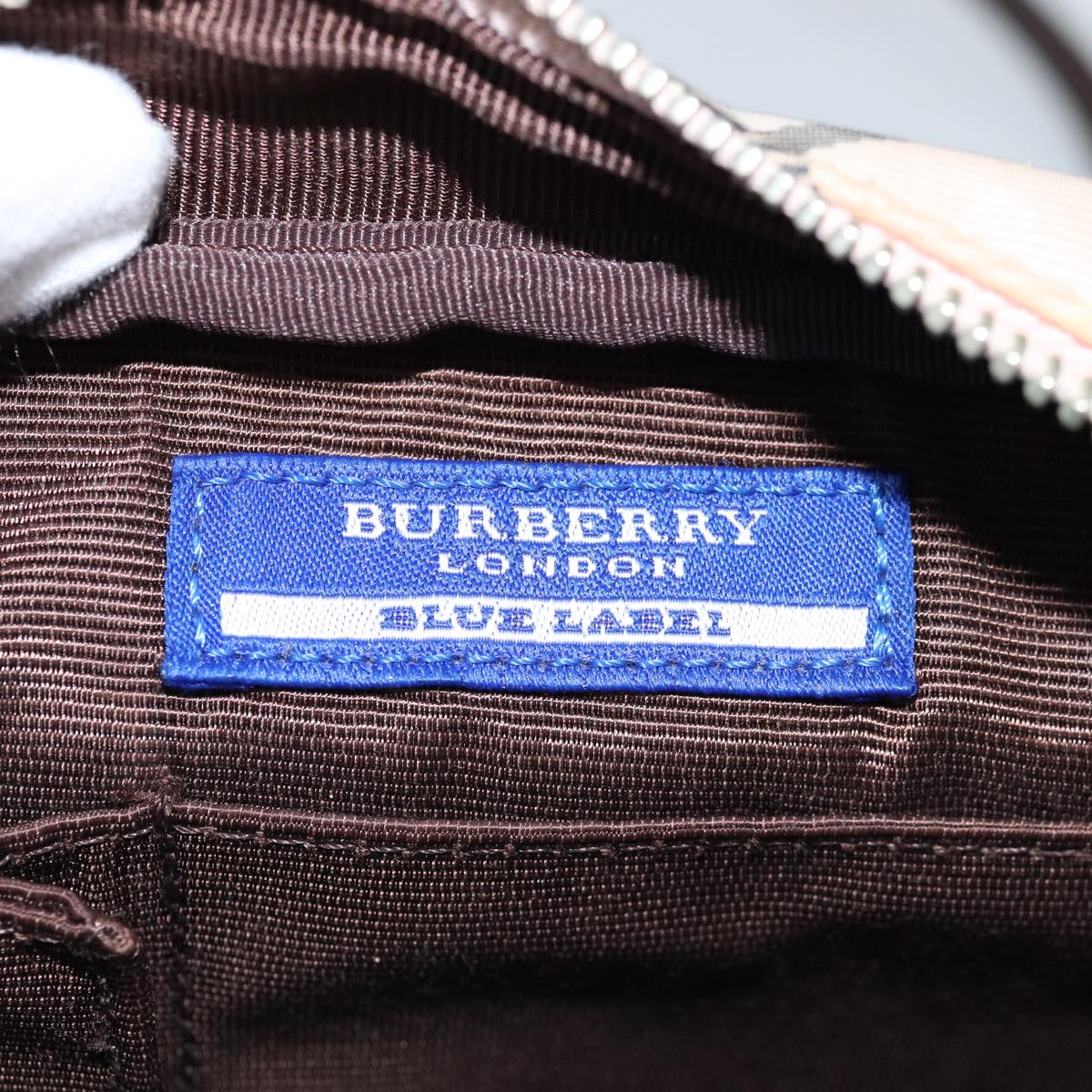 BURBERRY Nova Check Blue Label Shoulder Bag polyester Beige Auth yk12803