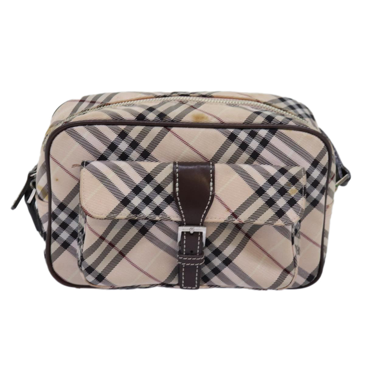 BURBERRY Nova Check Blue Label Shoulder Bag polyester Beige Auth yk12803