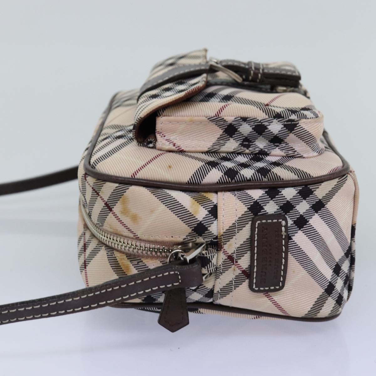 BURBERRY Nova Check Blue Label Shoulder Bag polyester Beige Auth yk12803