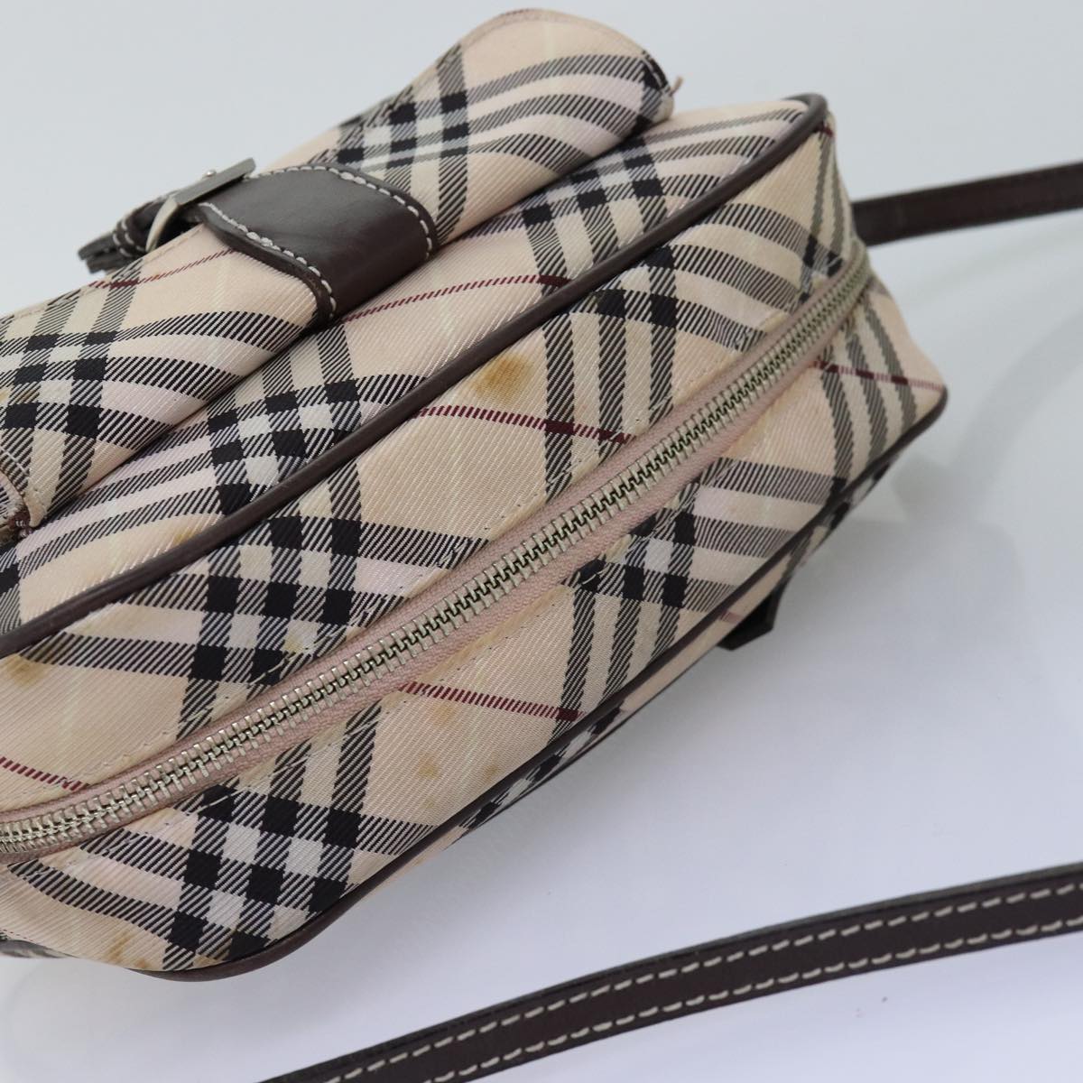 BURBERRY Nova Check Blue Label Shoulder Bag polyester Beige Auth yk12803