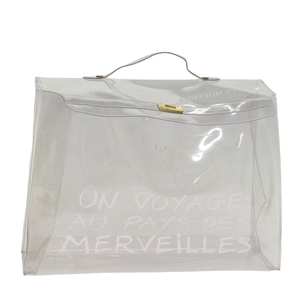 HERMES Vinyl Kelly Hand Bag Vinyl Clear Auth yk12805