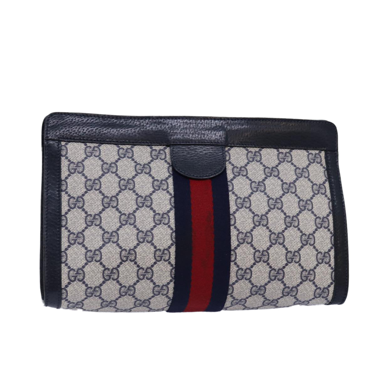 GUCCI GG Supreme Sherry Line Clutch Bag PVC Navy Red 89 01 002 Auth yk12807