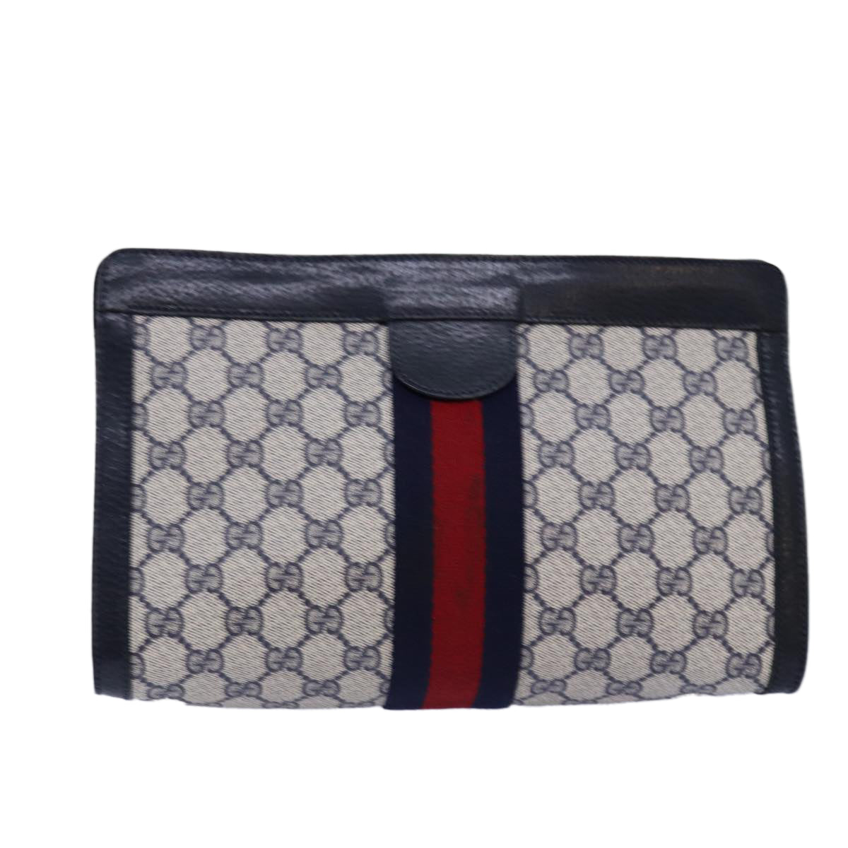 GUCCI GG Supreme Sherry Line Clutch Bag PVC Navy Red 89 01 002 Auth yk12807