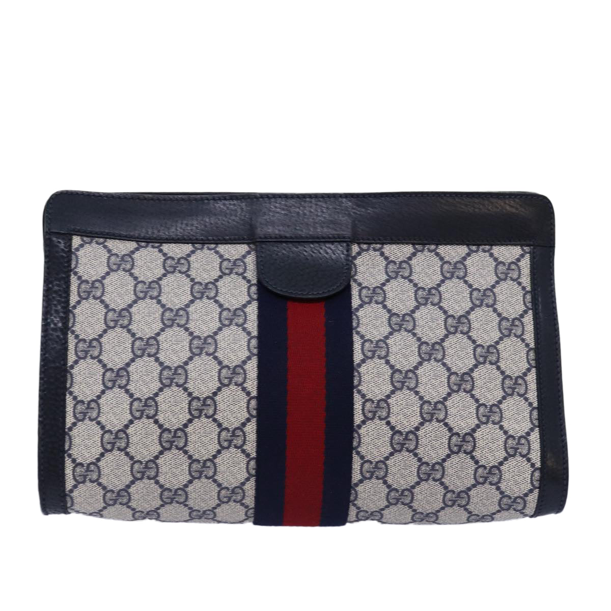 GUCCI GG Supreme Sherry Line Clutch Bag PVC Navy Red 89 01 002 Auth yk12807 - 0