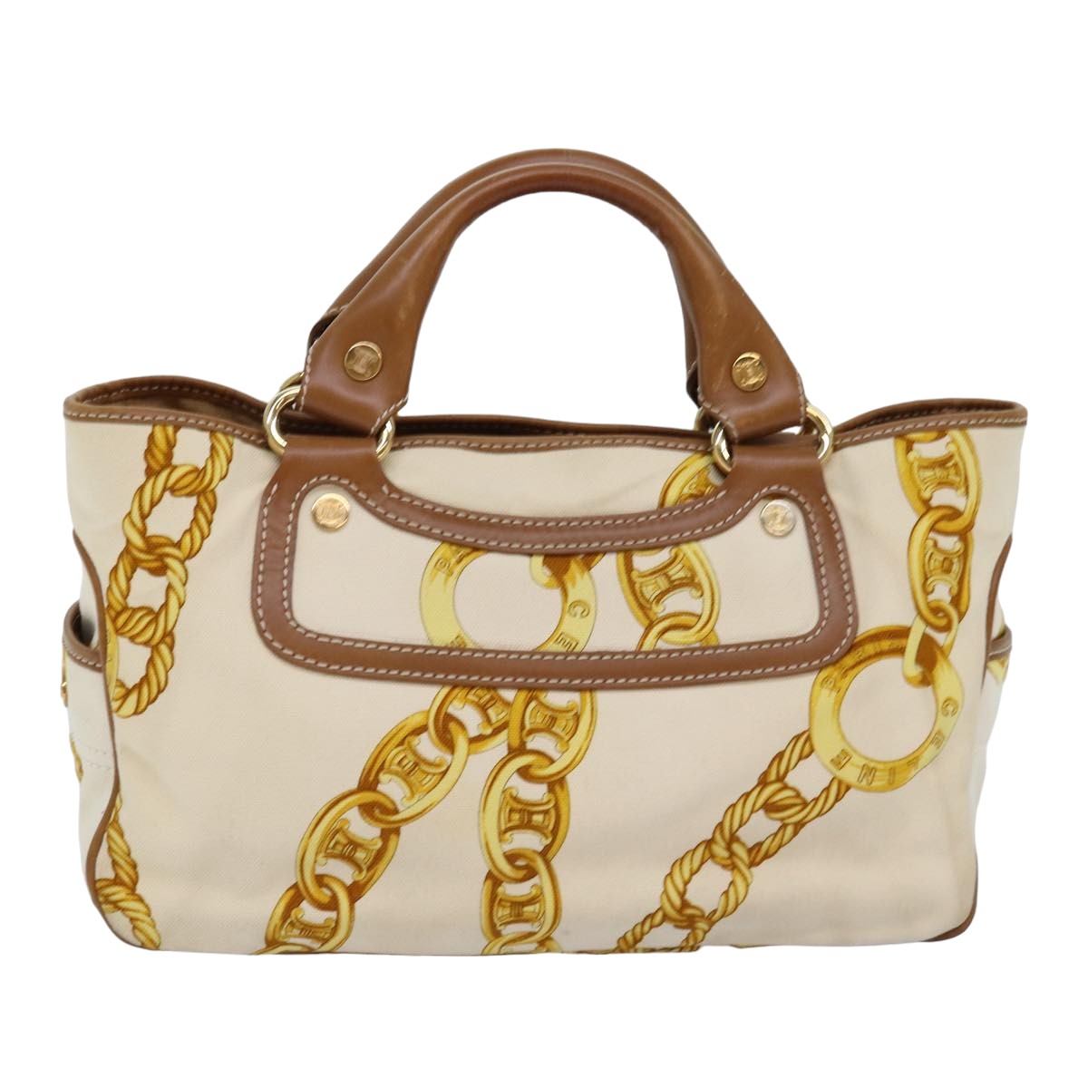 CELINE Boogie bag Hand Bag Canvas Leather Beige Yellow Auth yk12809