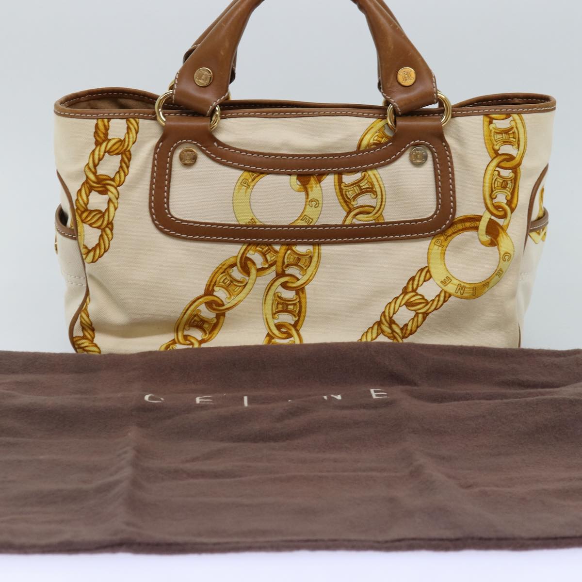 CELINE Boogie bag Hand Bag Canvas Leather Beige Yellow Auth yk12809