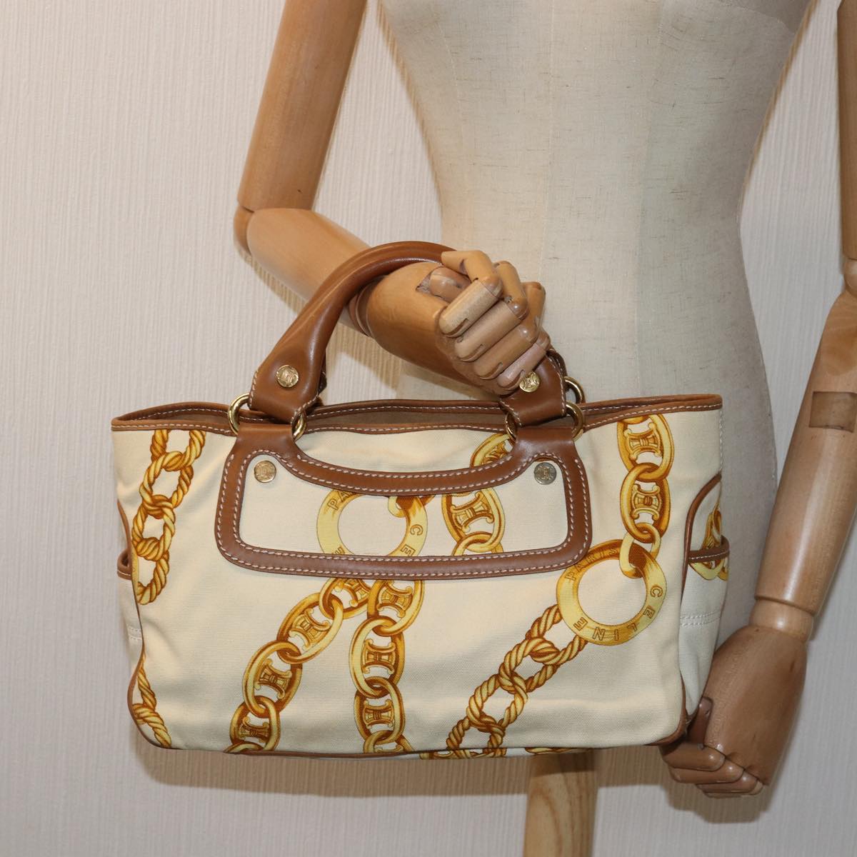 CELINE Boogie bag Hand Bag Canvas Leather Beige Yellow Auth yk12809