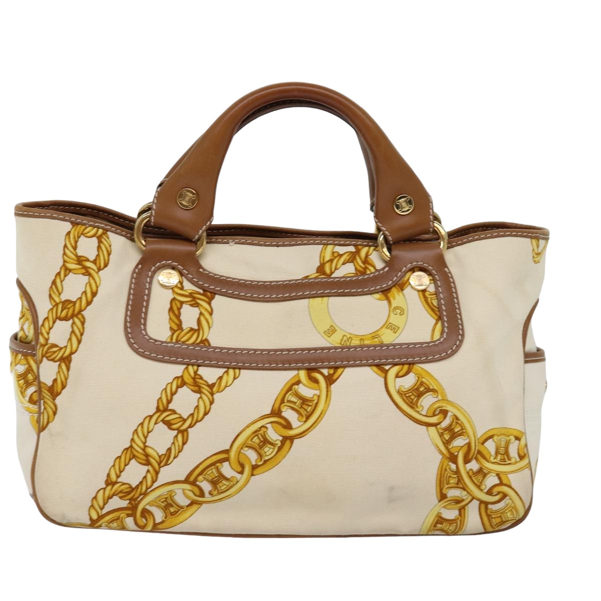 CELINE Boogie bag Hand Bag Canvas Leather Beige Yellow Auth yk12809 - 0