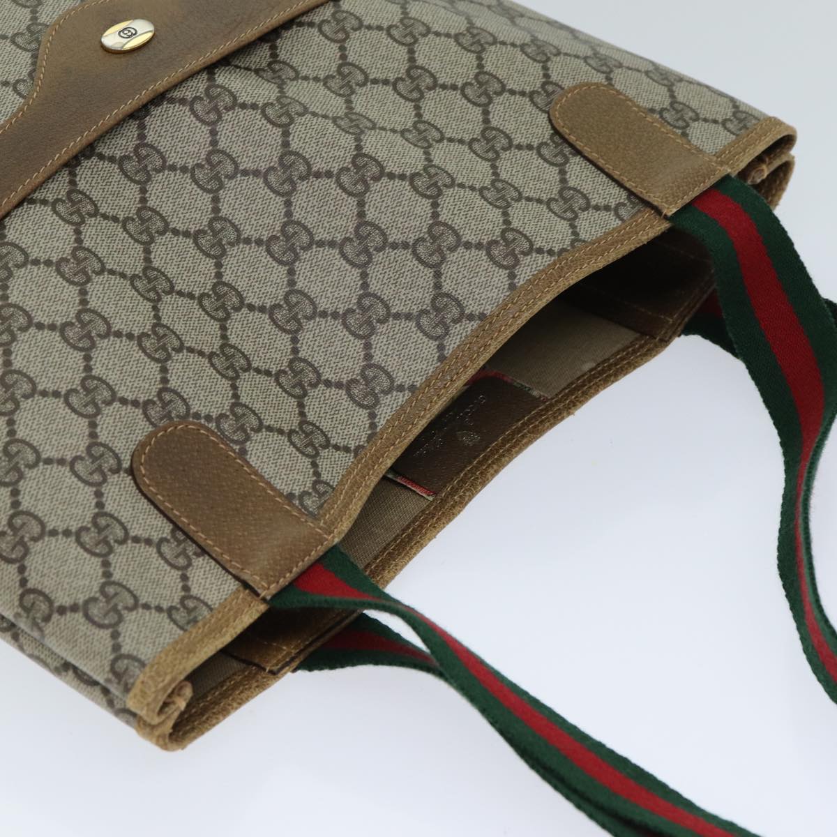 GUCCI GG Supreme Web Sherry Line Tote Bag Beige Red Green 40 02 003 Auth yk12812