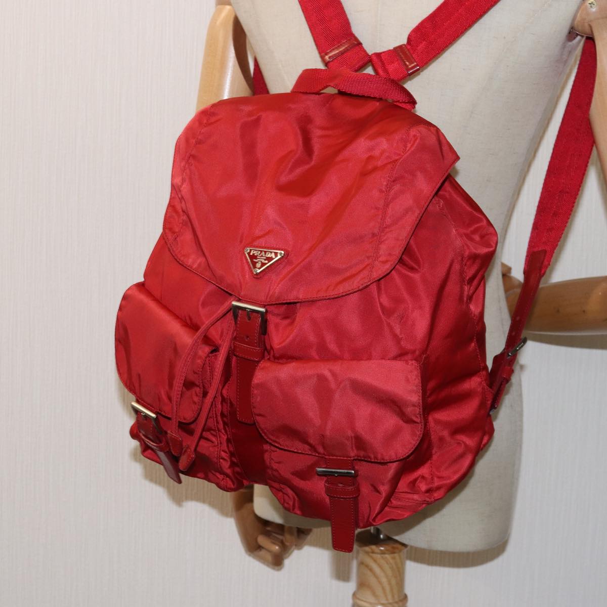 PRADA Backpack Nylon Red Auth yk12814