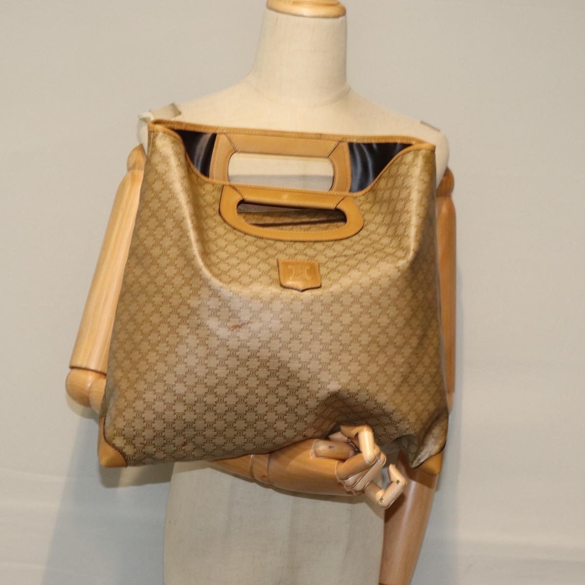 CELINE Macadam Canvas Hand Bag Beige Auth yk12848