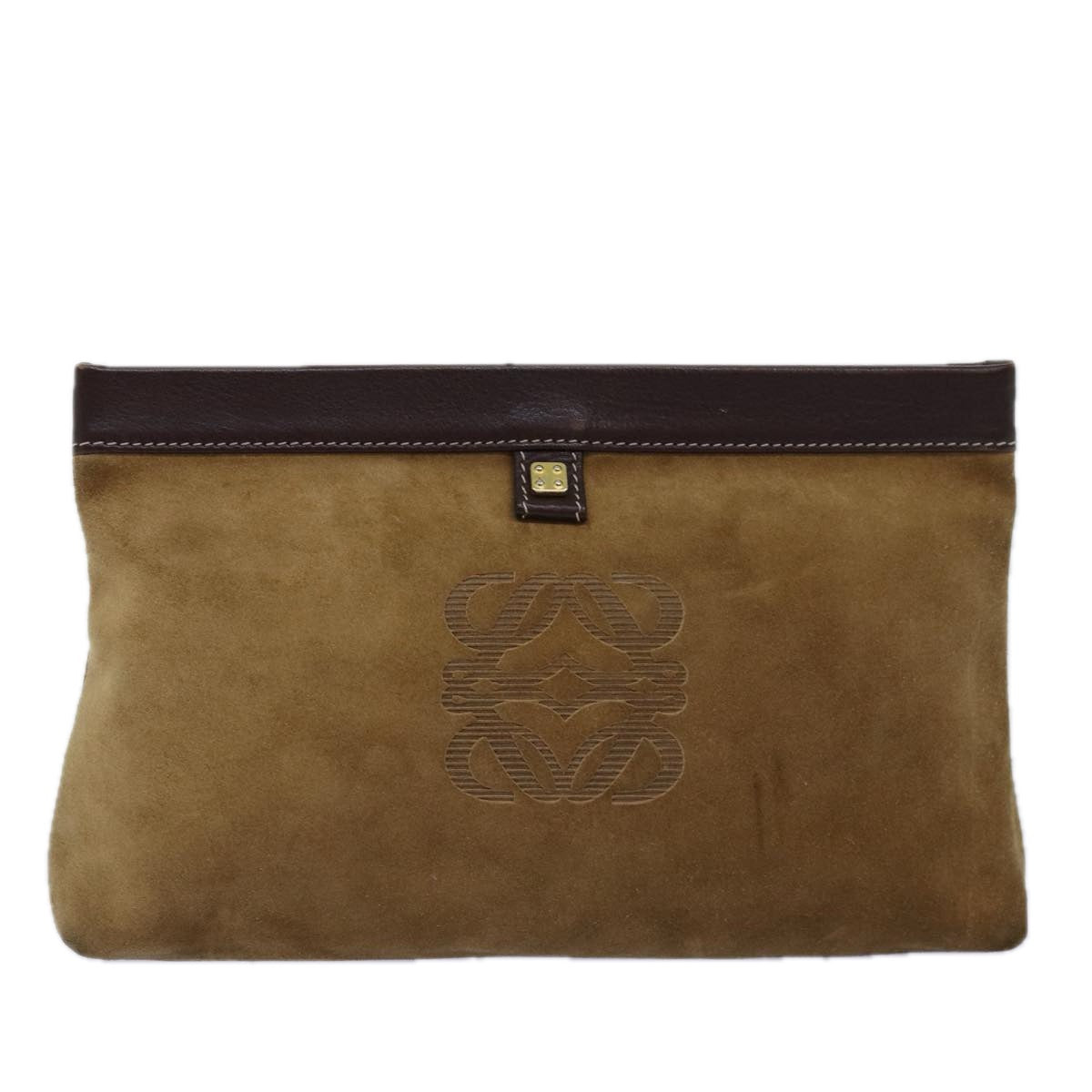 LOEWE Anagram Pouch Suede Beige Auth yk12850