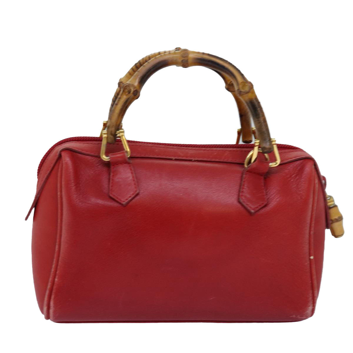 GUCCI Bamboo Hand Bag Leather Red 007 122 0232 Auth yk12871