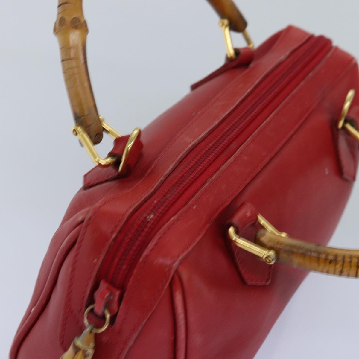 GUCCI Bamboo Hand Bag Leather Red 007 122 0232 Auth yk12871