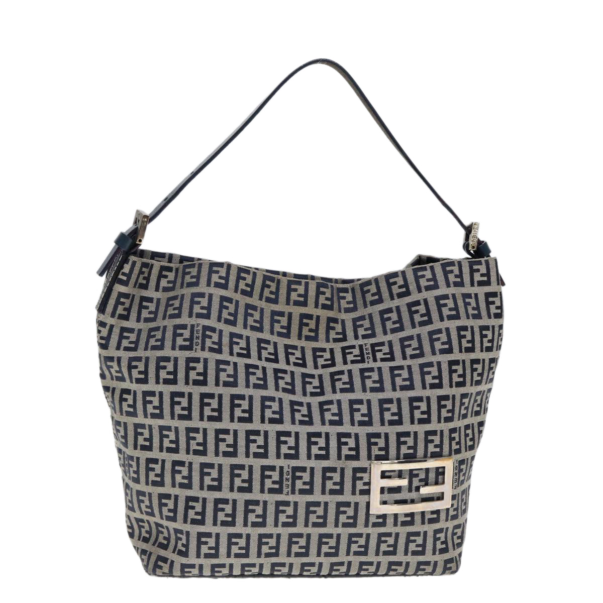 FENDI Zucchino Canvas Hand Bag Navy Auth yk12887