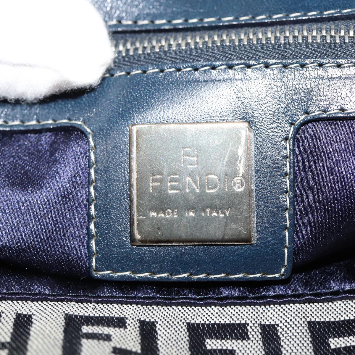 FENDI Zucchino Canvas Hand Bag Navy Auth yk12887