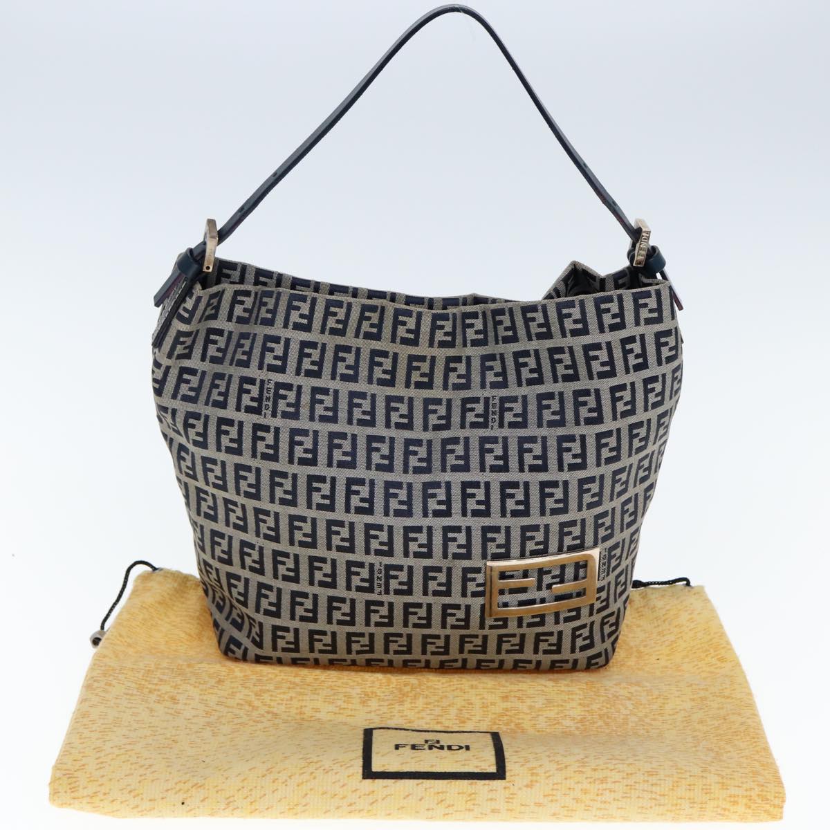 FENDI Zucchino Canvas Hand Bag Navy Auth yk12887