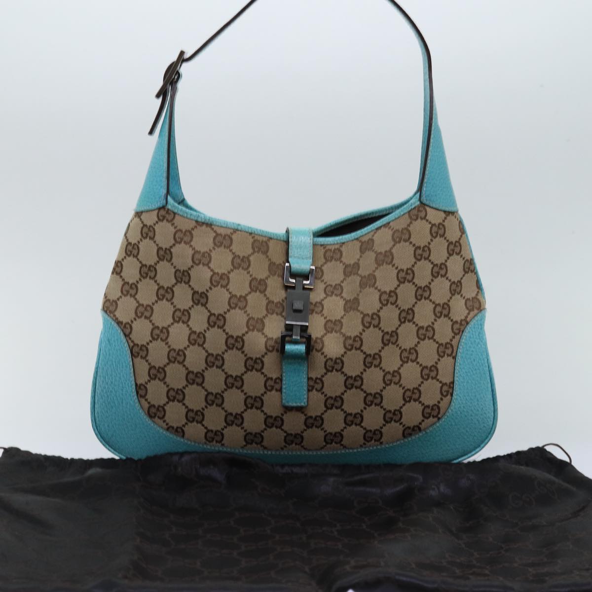 GUCCI Jackie GG Canvas Shoulder Bag Light Blue Beige 00963 Auth yk12888A