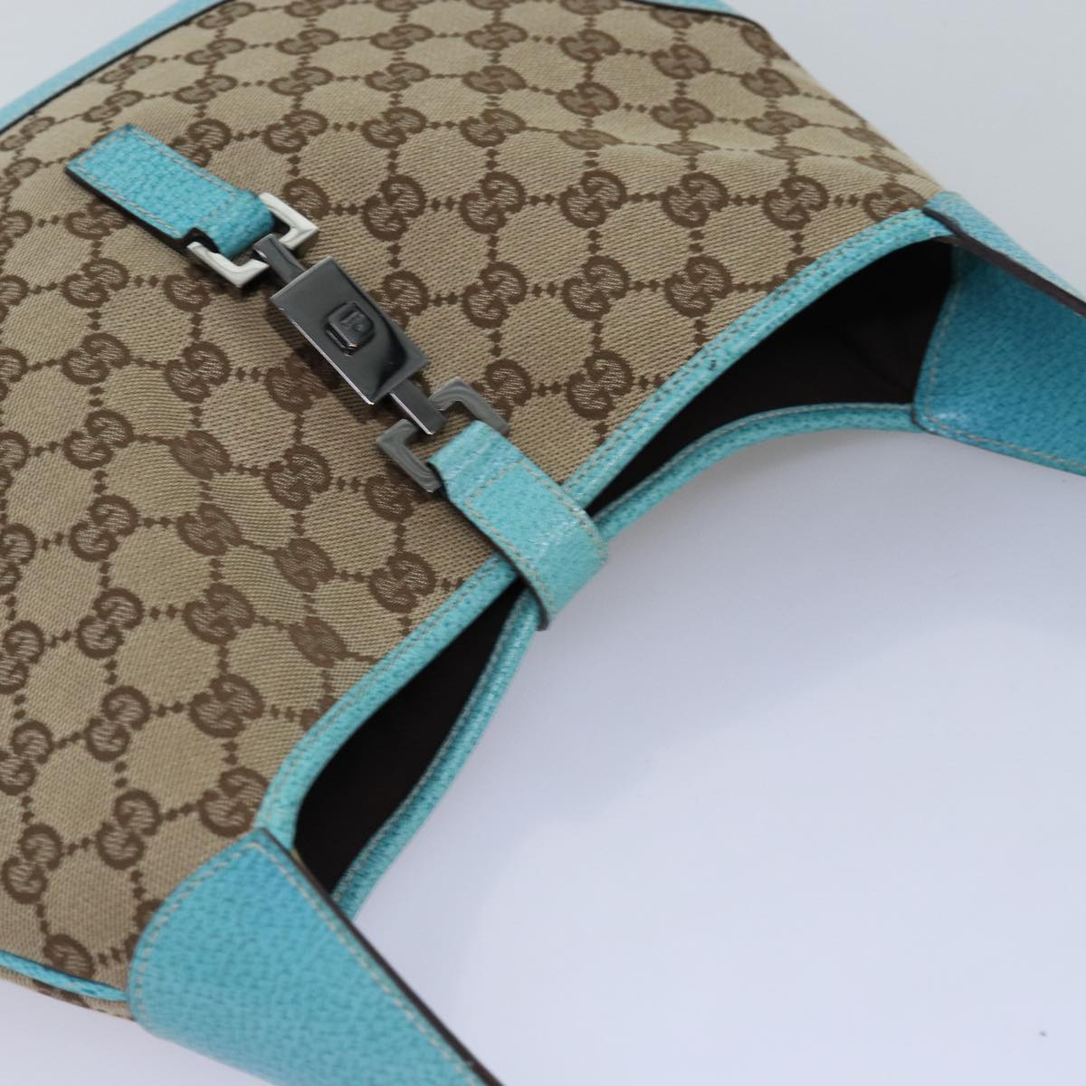 GUCCI Jackie GG Canvas Shoulder Bag Light Blue Beige 00963 Auth yk12888A