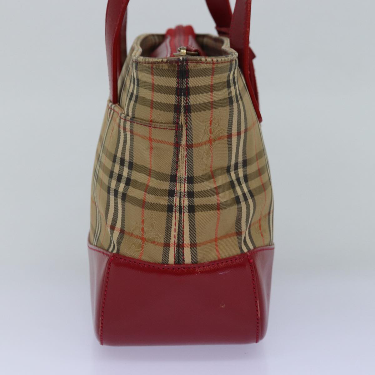 BURBERRY Nova Check Hand Bag Canvas Beige Red Auth yk12895