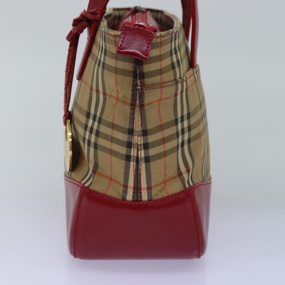 BURBERRY Nova Check Hand Bag Canvas Beige Red Auth yk12895