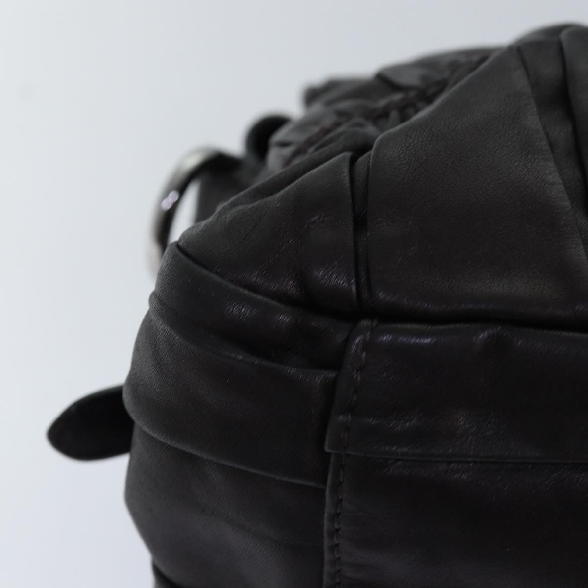 PRADA Gathered Hand Bag Leather 2way Black BN1407 Auth yk12897