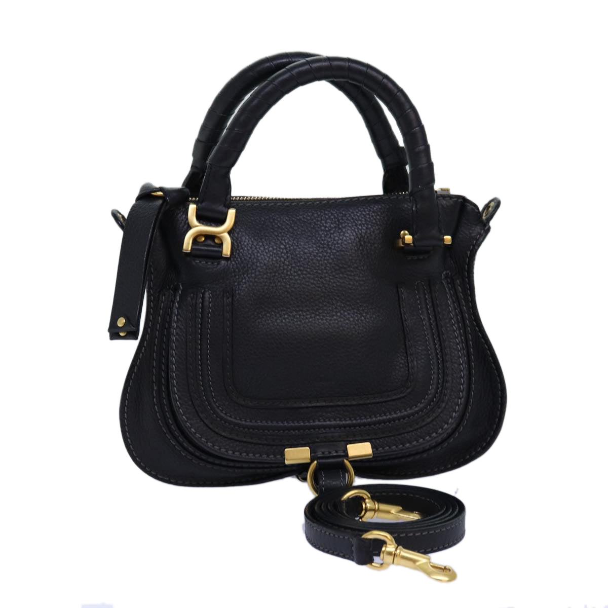 Chloe Baby Mercy Hand Bag Leather 2way Black Auth yk12898