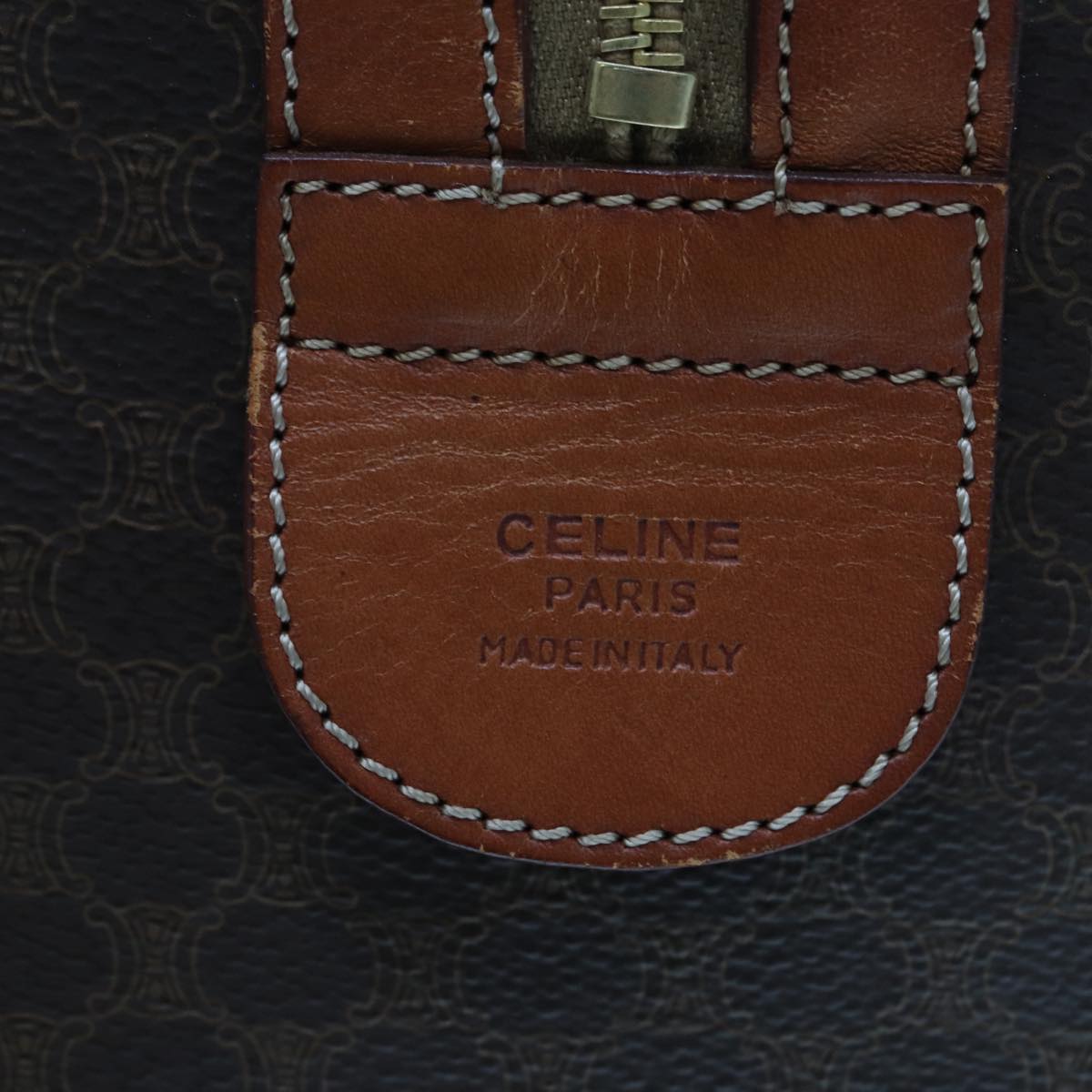 CELINE Macadam Canvas Boston Bag PVC Leather Brown Auth yk12899