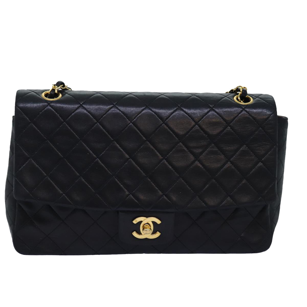 CHANEL Matelasse Turn Lock Chain Shoulder Bag Lamb Skin Black CC Auth yk12900A