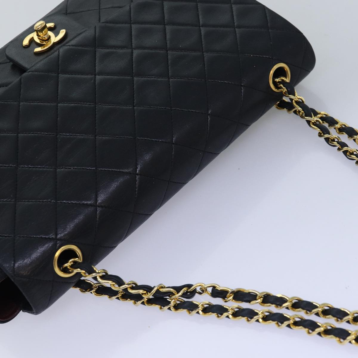 CHANEL Matelasse Turn Lock Chain Shoulder Bag Lamb Skin Black CC Auth yk12900A