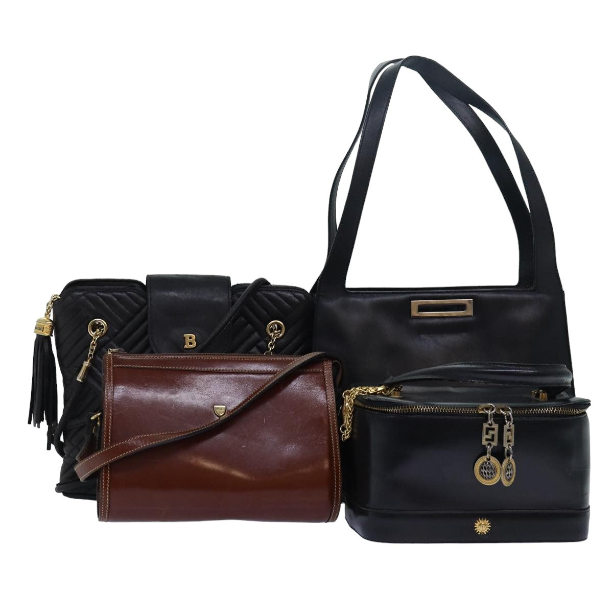 VERSACE Gucci Bally Shoulder Bag Leather 4Set Black Brown Auth yk12915