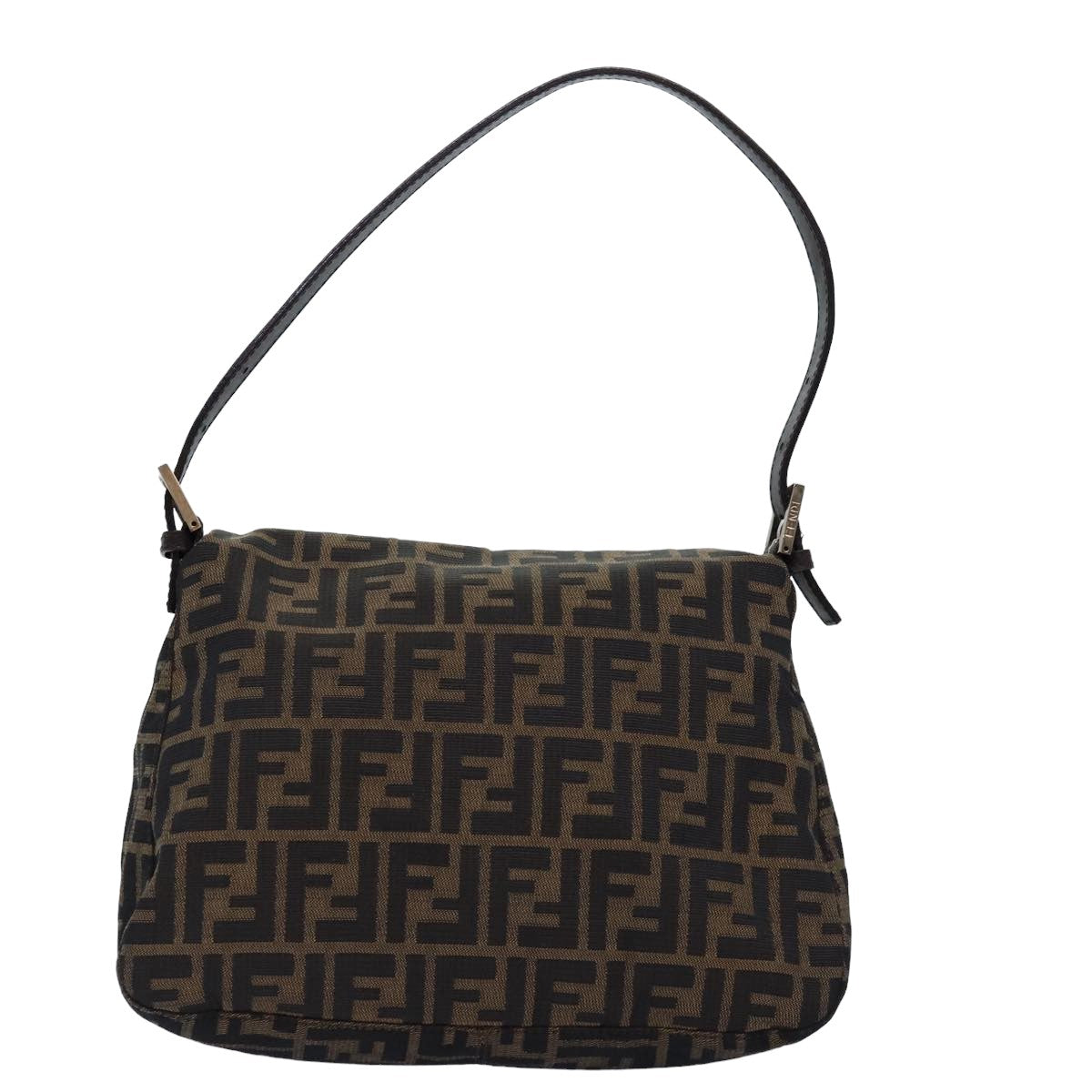 FENDI Zucca Canvas Mamma Baguette Shoulder Bag Black Brown Auth yk12916 - 0