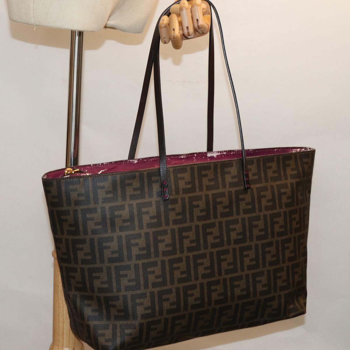 FENDI Zucca Canvas Tote Bag Black Brown Auth yk12917