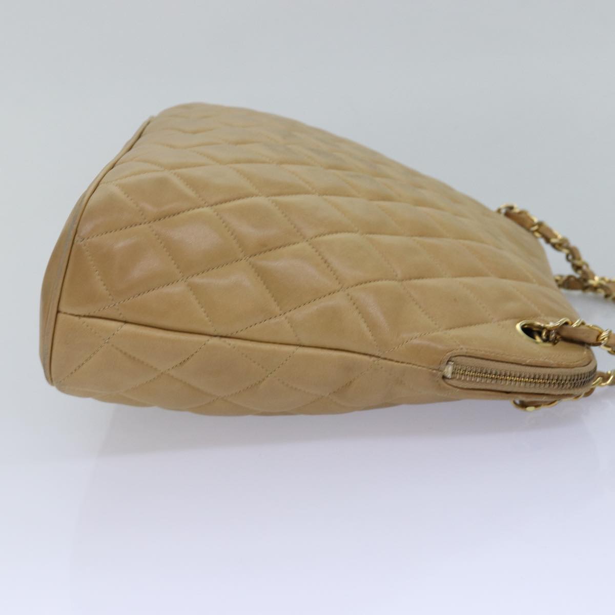 CHANEL Matelasse Chain Shoulder Bag Lamb Skin Beige CC Auth yk12918