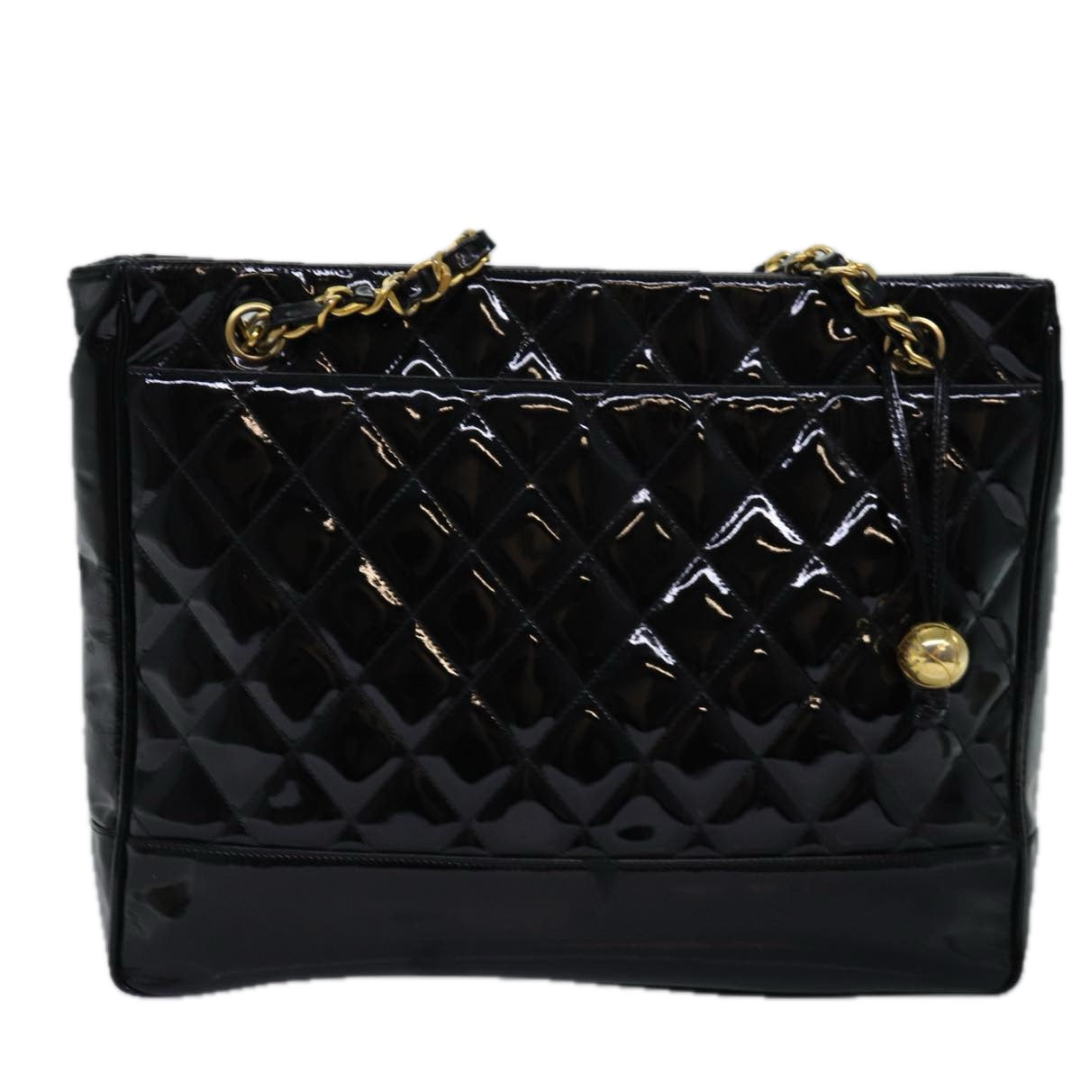 CHANEL Matelasse Chain Shoulder Bag Enamel Black CC Auth yk12927