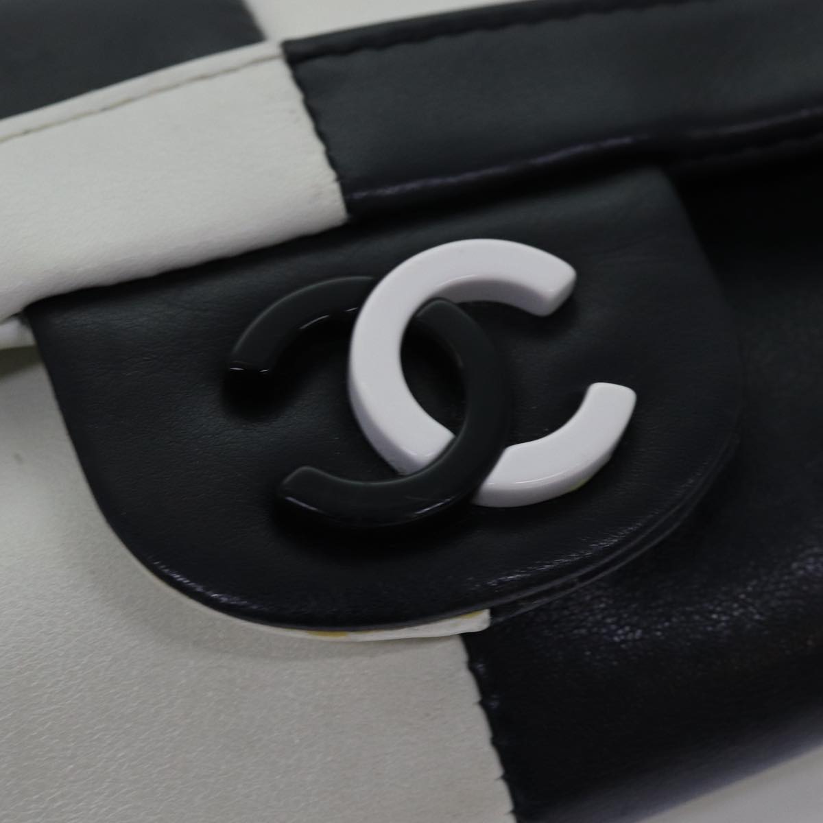 CHANEL COCO Mark Chain Shoulder Bag Lamb Skin Black White CC Auth yk12940A