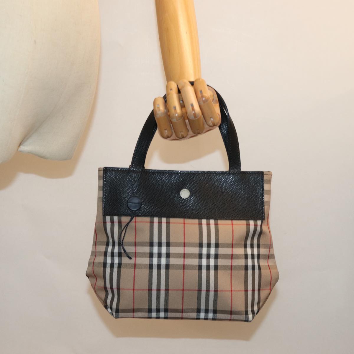 BURBERRY Nova Check Hand Bag Canvas Beige Auth yk12950