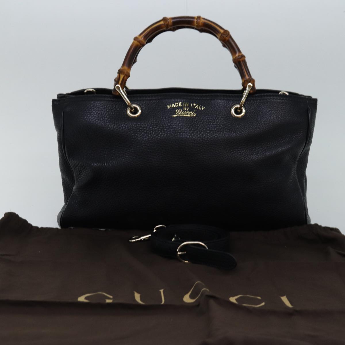 GUCCI Bamboo Swing Hand Bag Leather 2way Black 323660 Auth yk12954