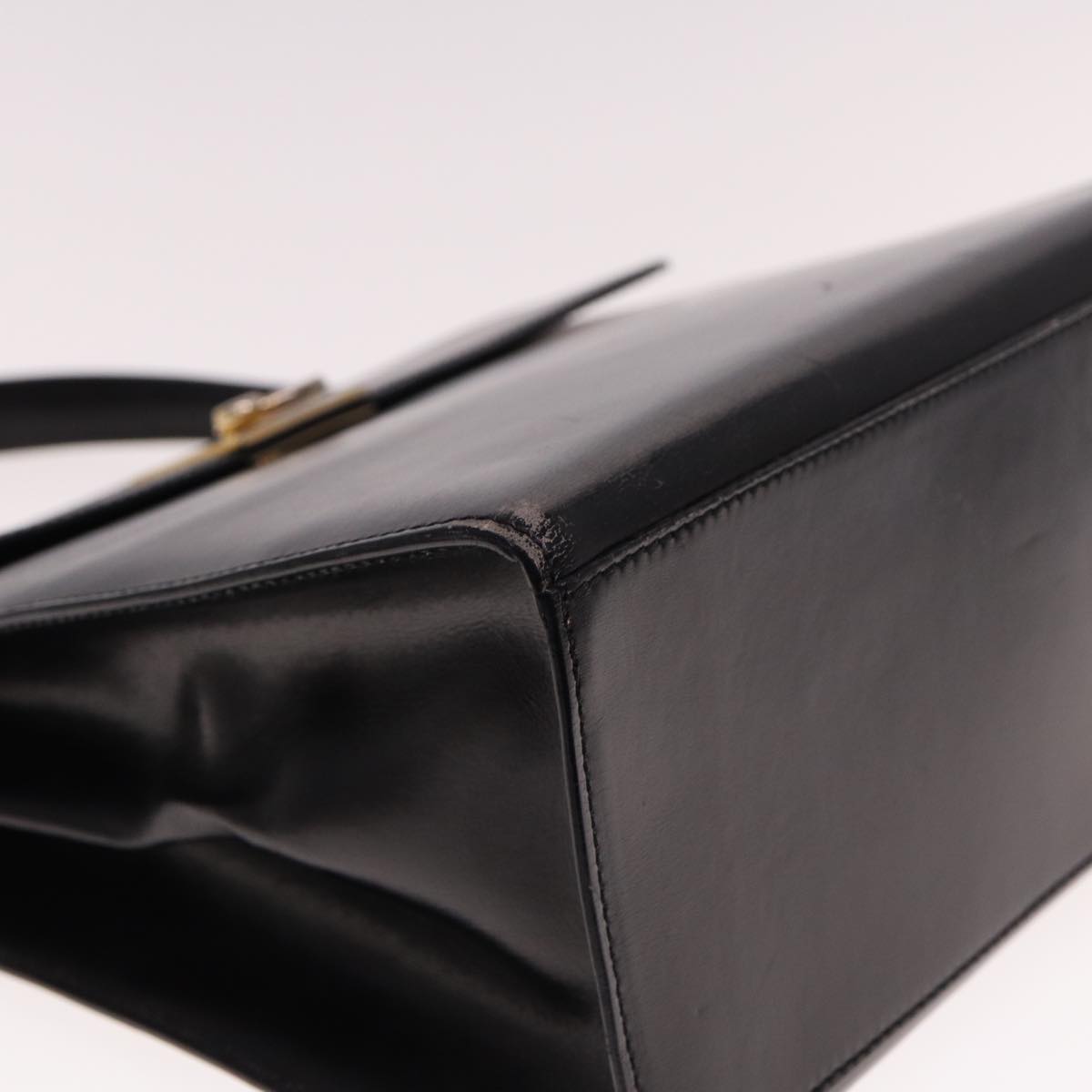 CELINE Hand Bag Leather Black Auth yk12969