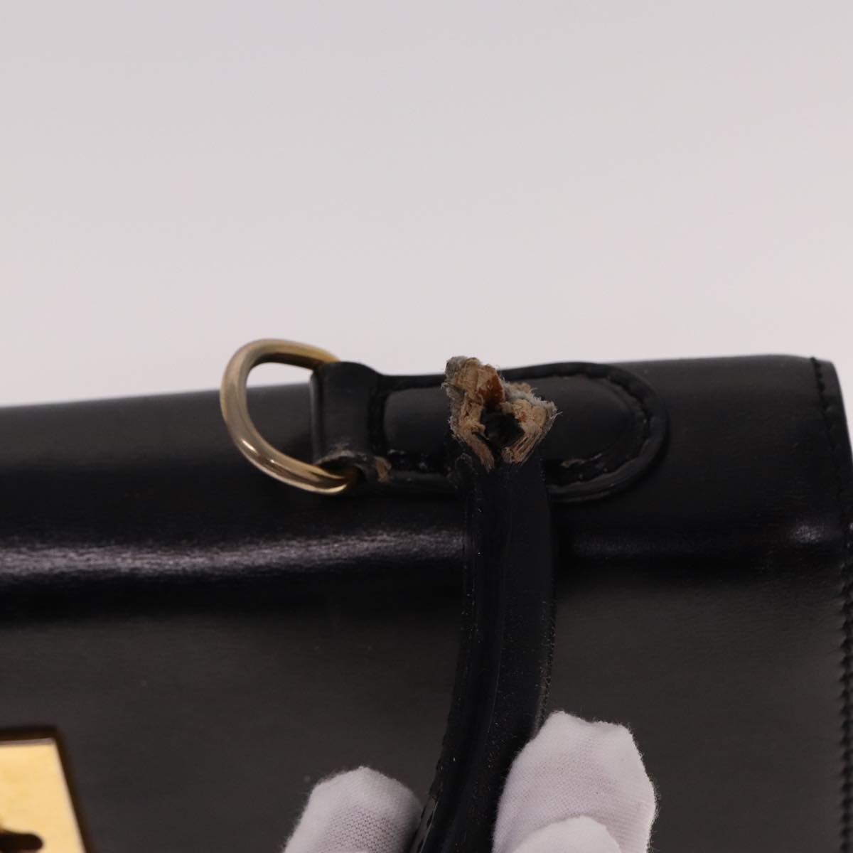 CELINE Hand Bag Leather Black Auth yk12969