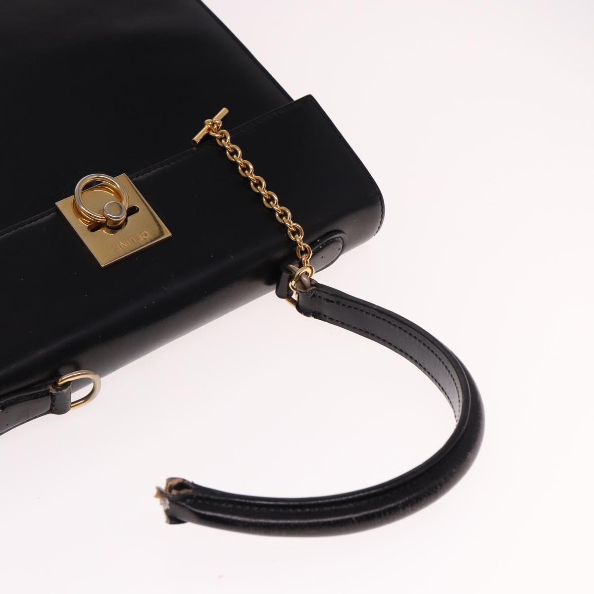 CELINE Hand Bag Leather Black Auth yk12969