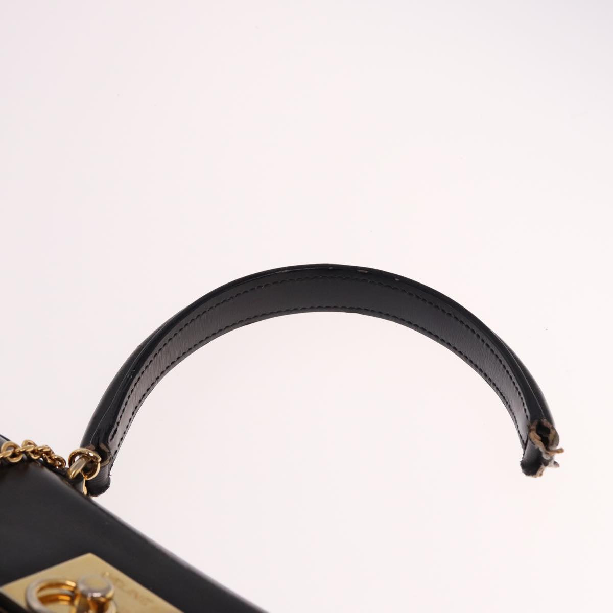 CELINE Hand Bag Leather Black Auth yk12969