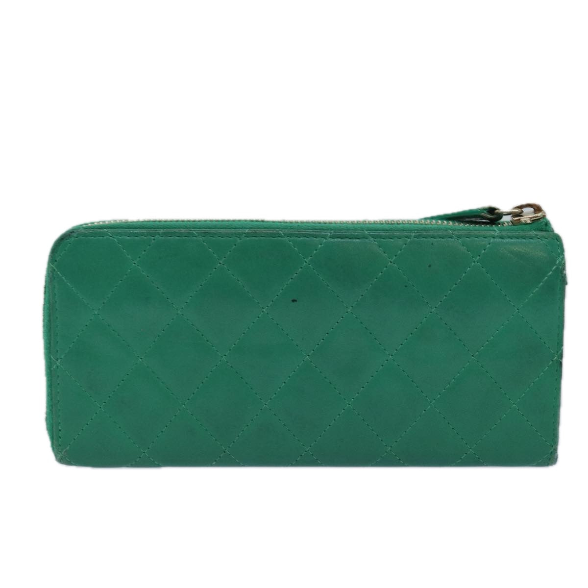 CHANEL Matelasse Long Wallet Lamb Skin Green CC Auth yk12983 - 0